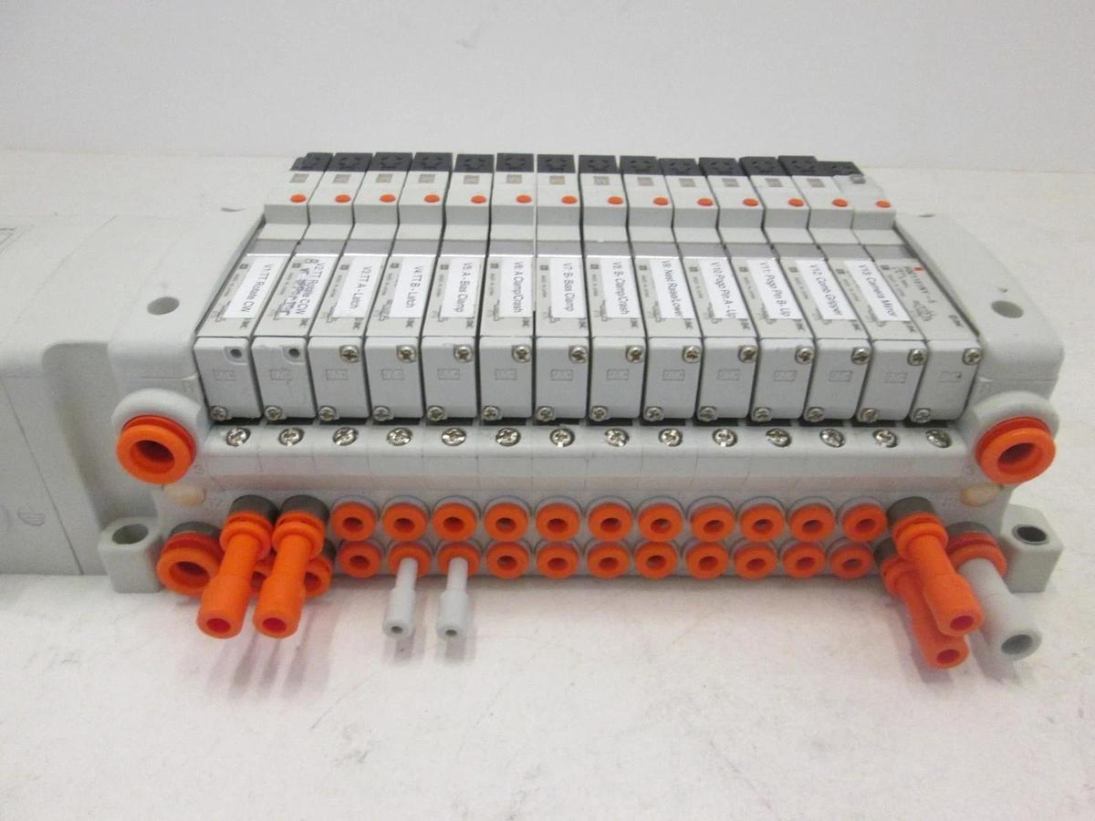 Used SMC, EX250, DeviceNet Interface Module Assy w/ 14 Valves, VQC1101NY-5, Used