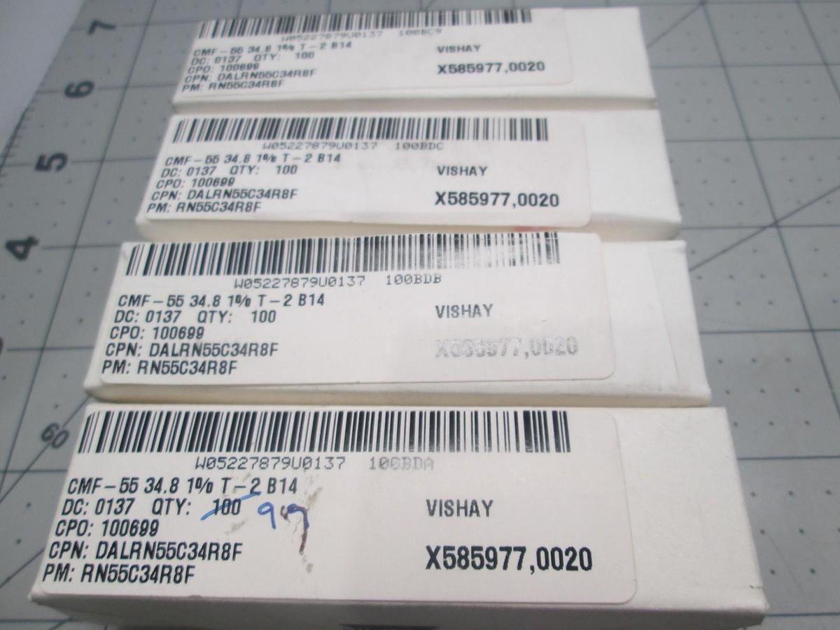 Used Vishay, RB55C34R8F, CMF-55 34.8 1% T-2 B14, New, Lot of 399 (4 Boxes)