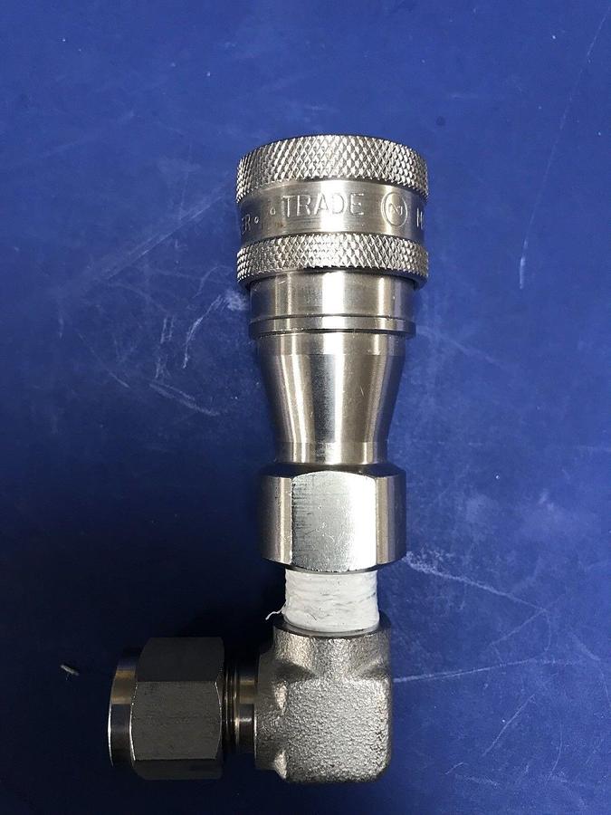 Used Nitto Kohki 2S Female Coupling w/ 3/8" Elbow Tube Fitting, Used