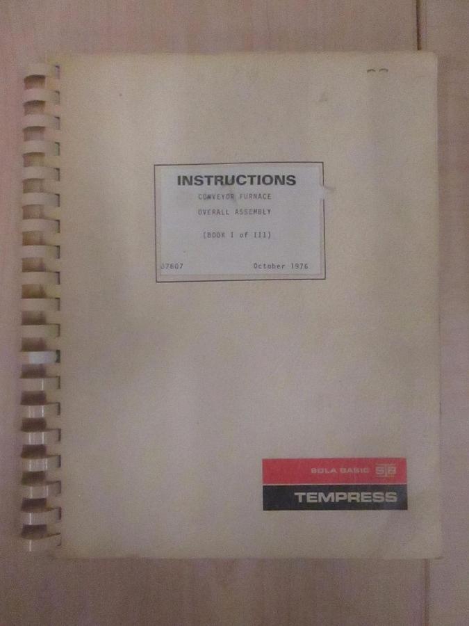 Used Tempress Conveyor Furnace Overall Assy Book 1, J7607, Used