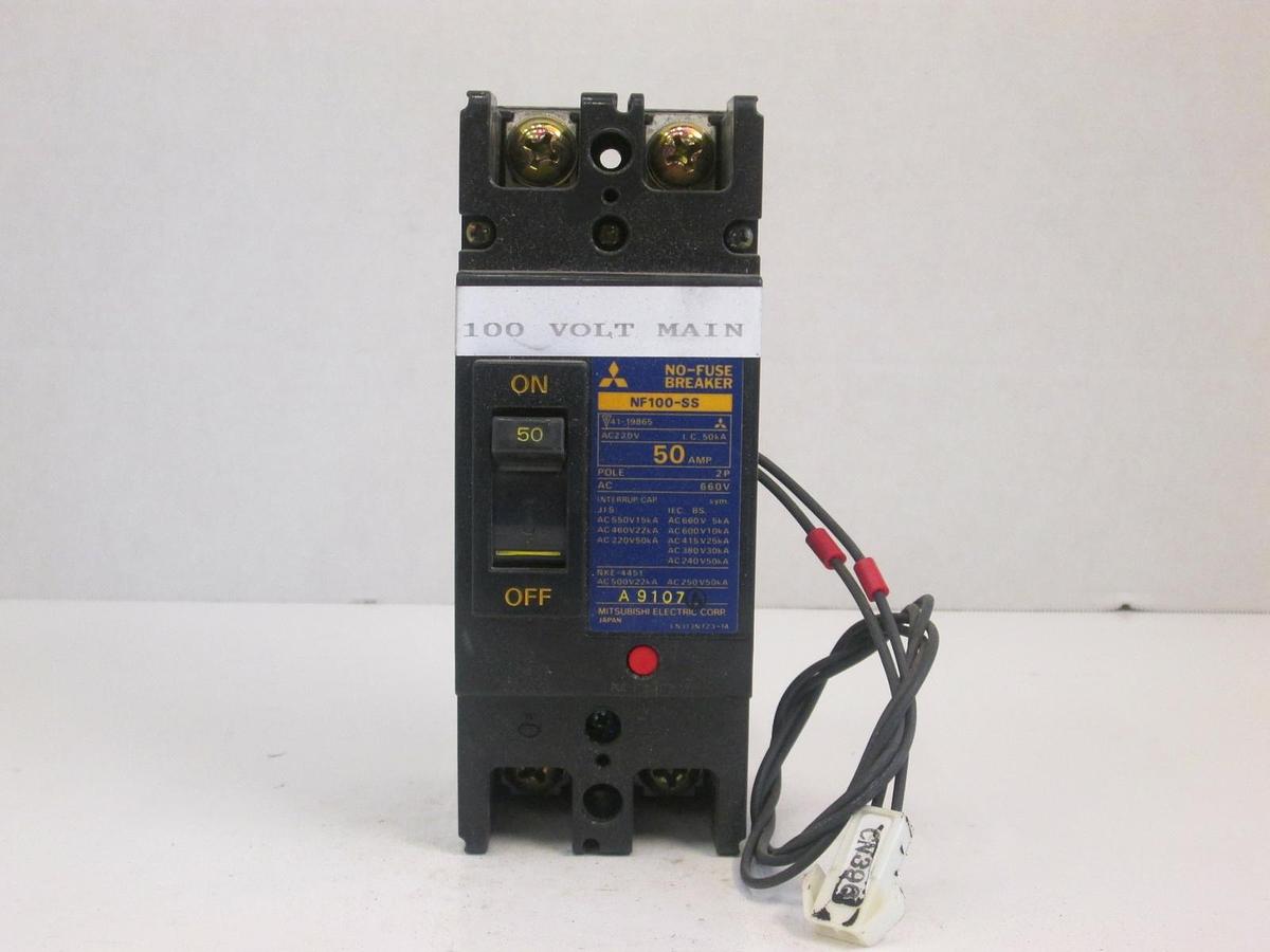 Used Mitsubishi No- Fuse Breaker NF100-SS 50A, 2 Pole, 660V Used