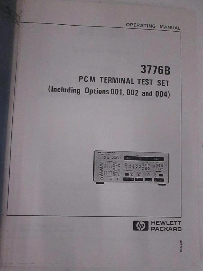 Used HP 3776B PCM Terminal Test Set )Optinos 001, 002 and 004) Operating Manual, Used