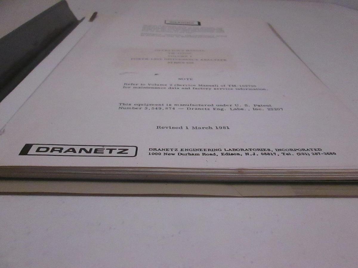 Used Dranetz TM-102700 Volume 1 Power-LineDisturbance Analyzer Operators Manual, Used