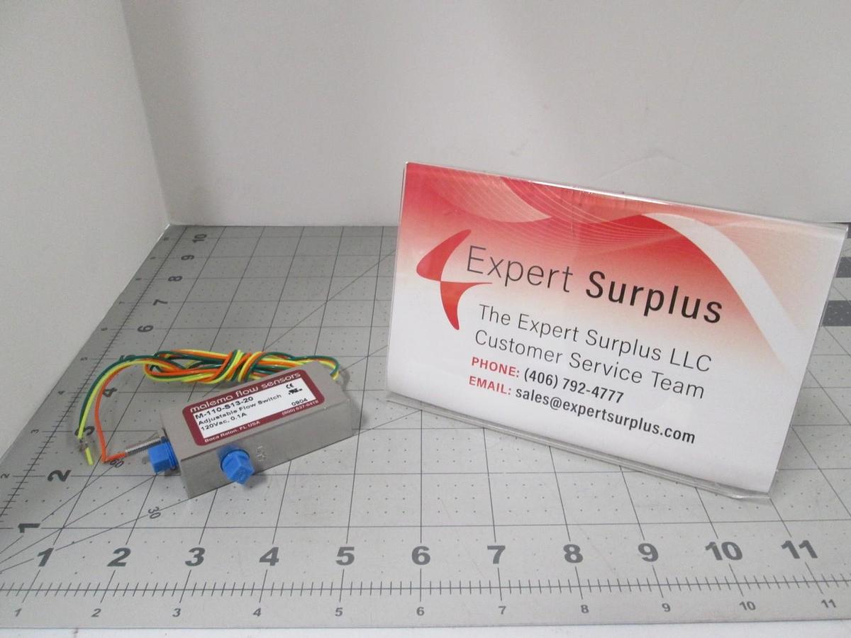 Malema Flow Sensors, M-110-S13-20, Adjustable Flow Switch, 120VAC, New