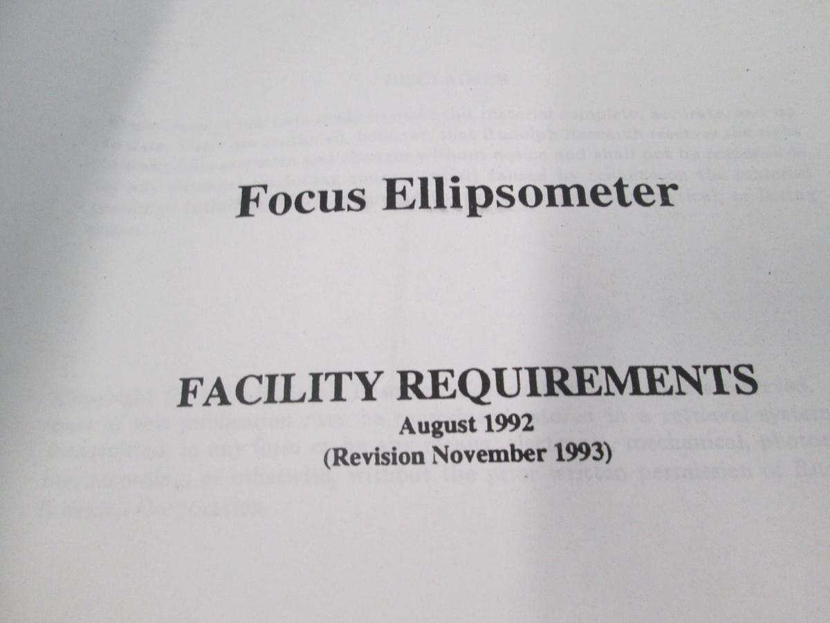 Used Rudolph Research, Focus Ellipsometer, Facility Requirements, A11659, Used