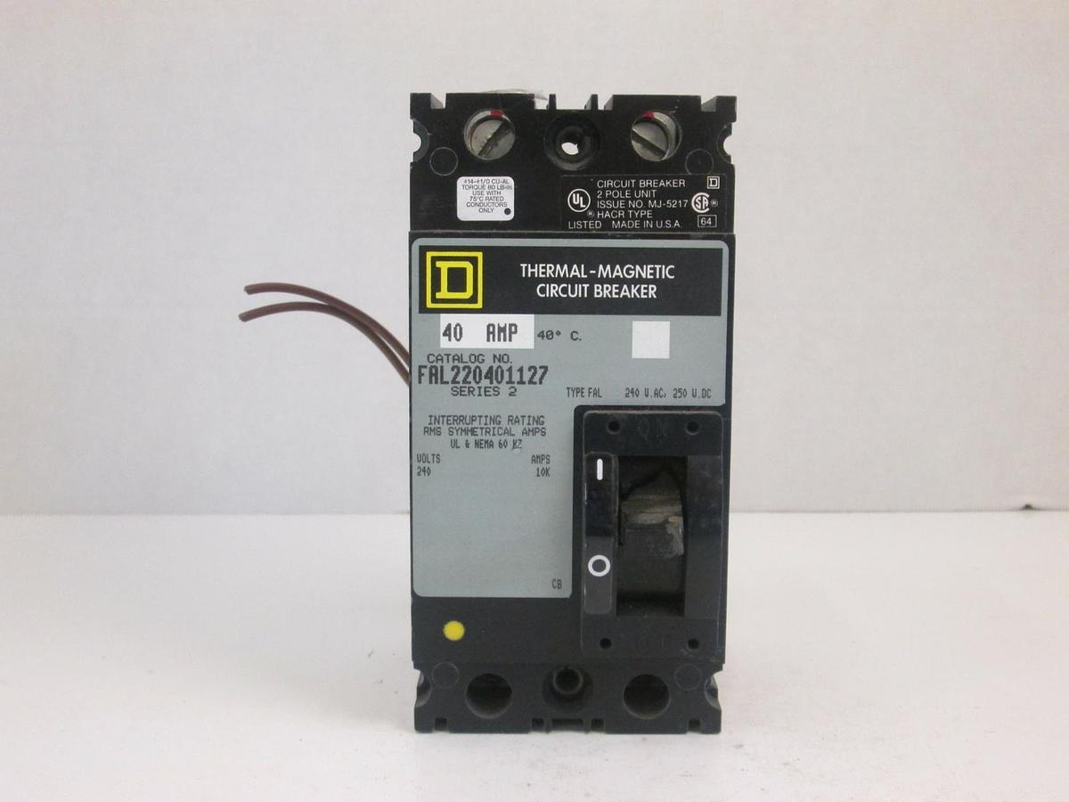 Used Square D FAL220401127 Circuit Breaker, 40 AMP, 2 Pole, Series 2