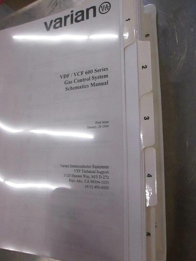 Used Varian VDF/VCF 600 Series Gas Control System, Schematics Manual, Use