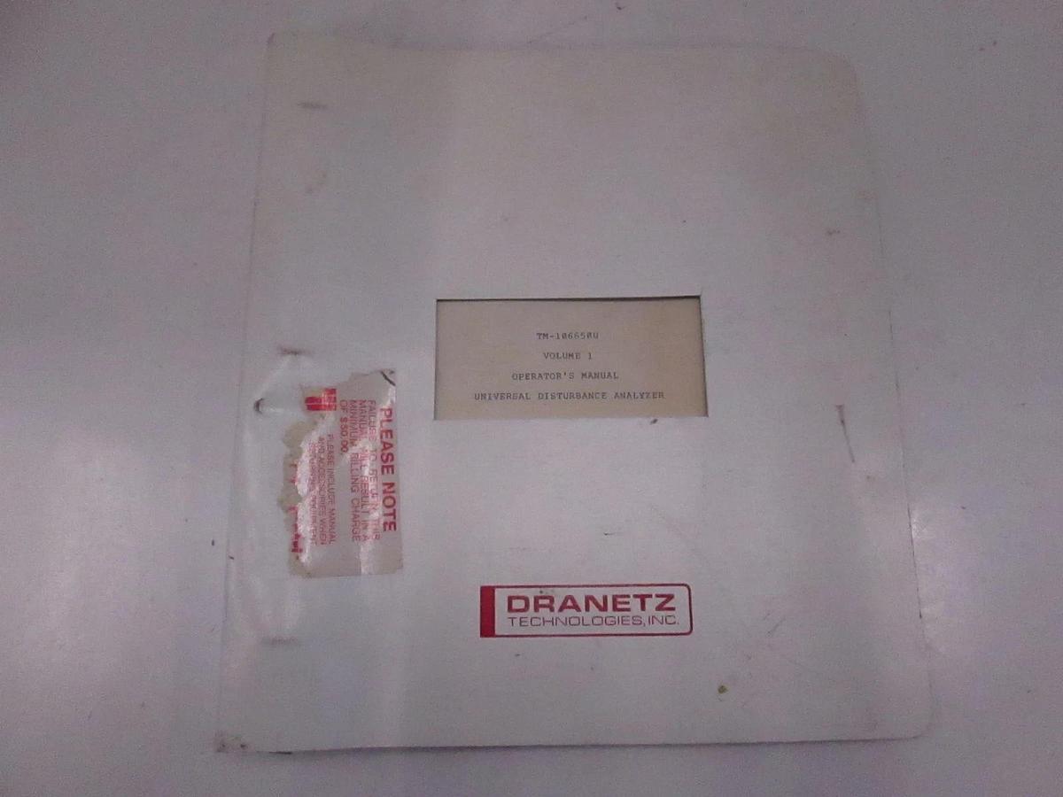 Used Dranetz TM-106650U Volume 1 Disturbance Analyzer Operators Manual, Used