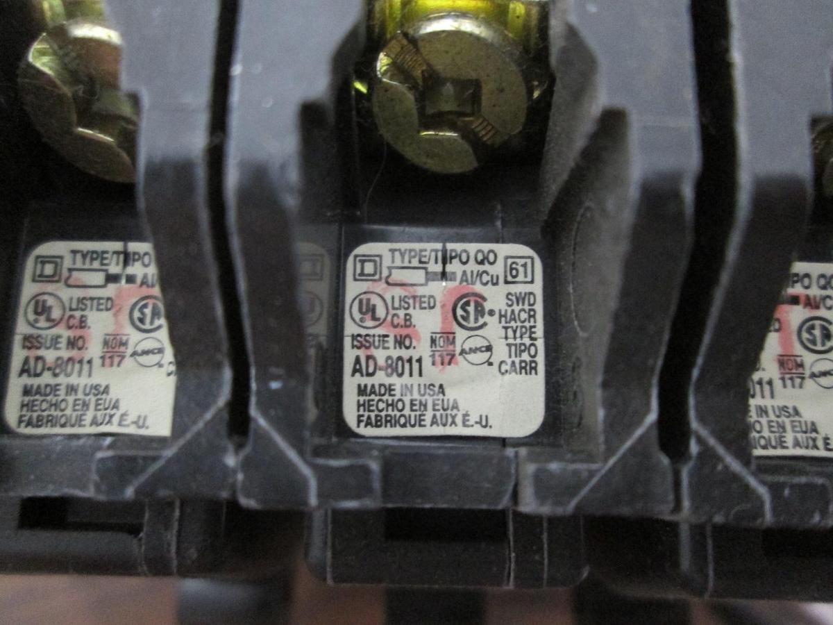 Used Square D, Type HACR, AD-8011, Single Pole Circuit Breaker, 15A, Used, Lot of 3
