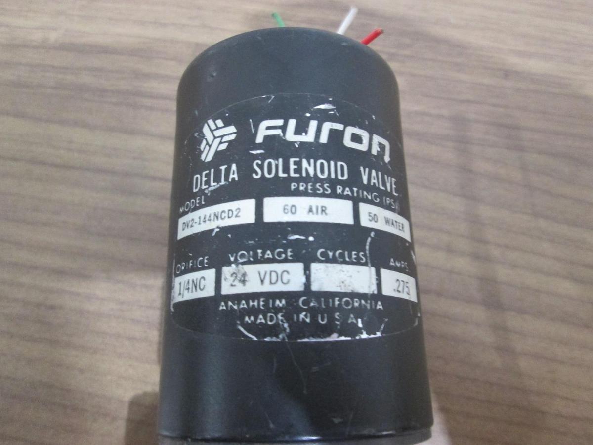 Used Furon, DV2-144NCD2, Delta Solenoid Valve, 1/4 Orifice, 24 VDC, .275A, Used