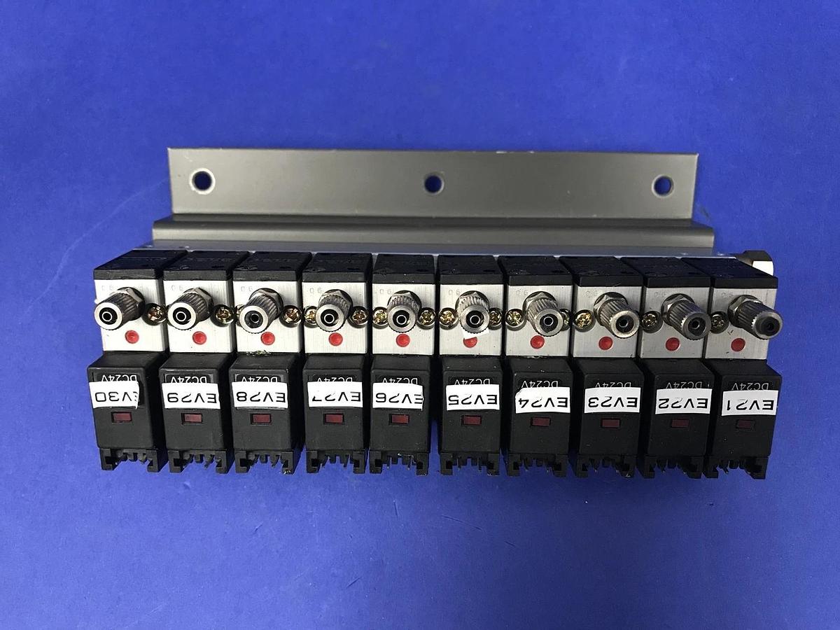 Used Koganei 030E1 Solenoid Valve Manifold Assembly - 10 Valves, Used
