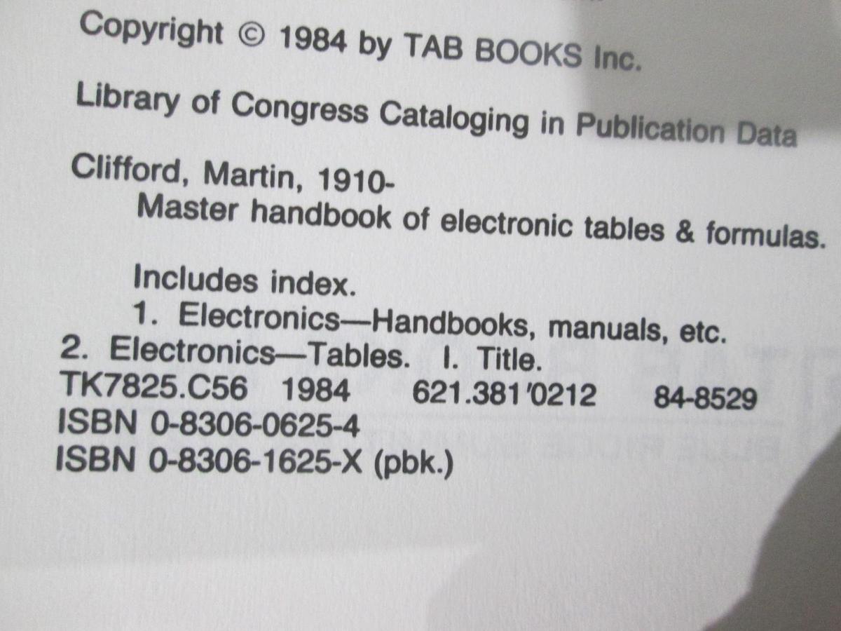 Used Master Handbook of Electronic Table & Formulas, 4th Edition, 0-8306-0625-4, Used
