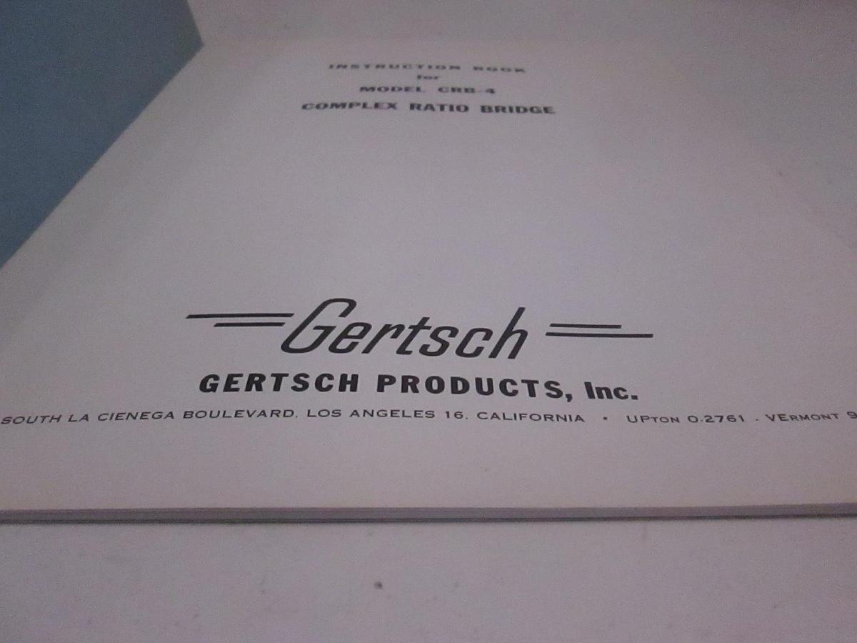 Used Gertsch Model CRB-4 Complex Ration Bridge Instruction Book, Used