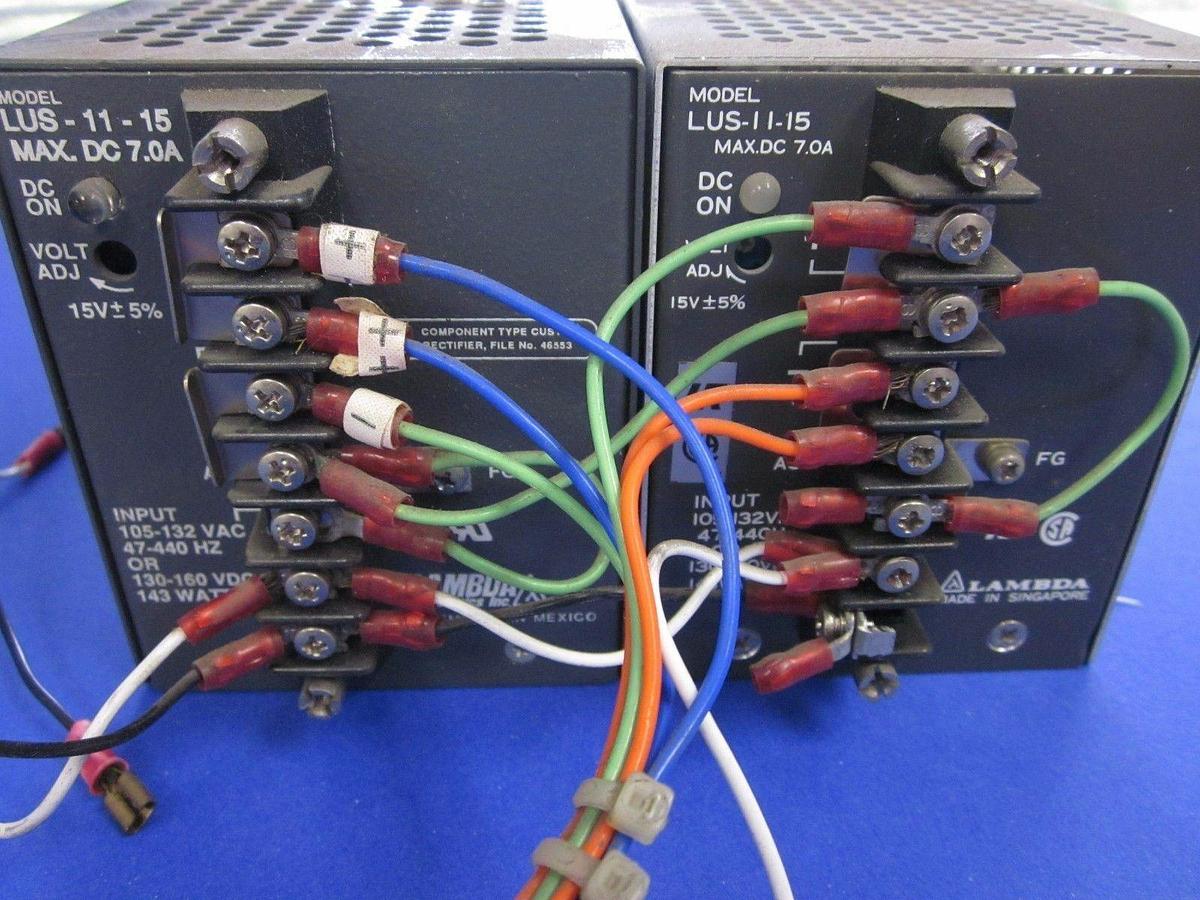 Used Lambda LUS-11-15 Adjustable Power Supply, Max DC 7.0A, 15V +/- 5% - LOT of 2