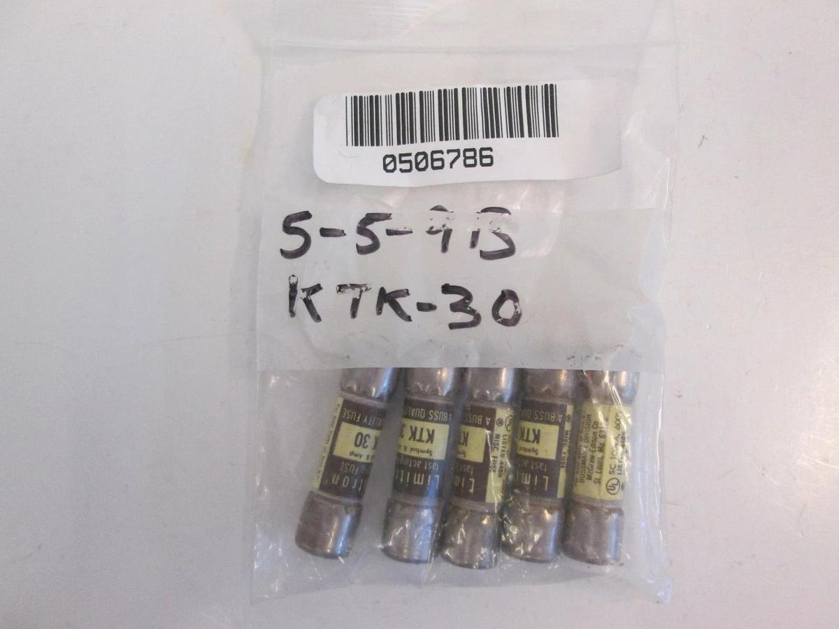 Used Bussman Limitron KTK-30 Fuses, 30A, Lot of 5, Used