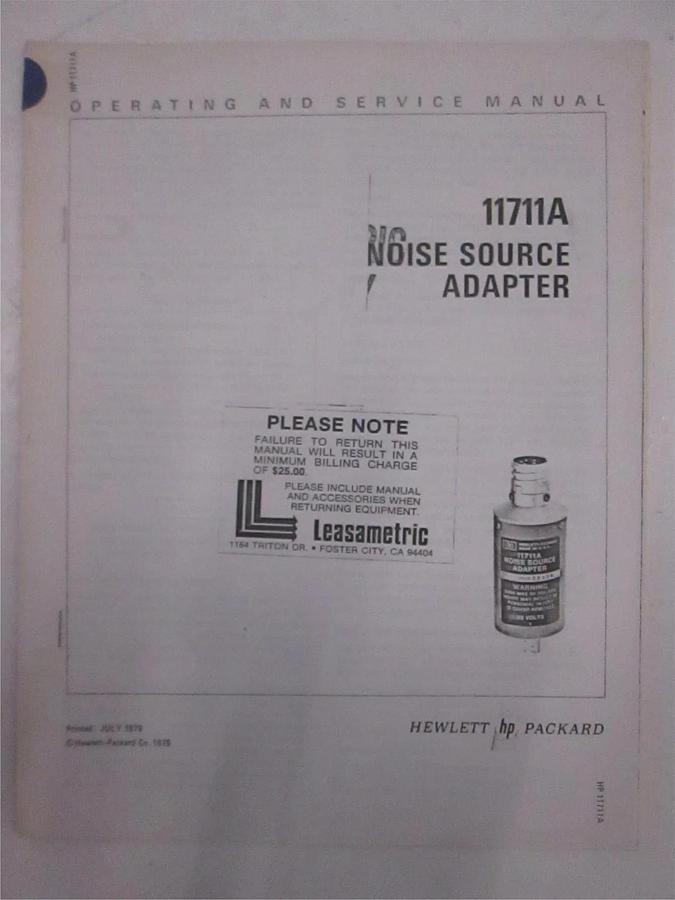 Used HP Model 11711A Noise Source Adapter Operating and Service Manual, Used