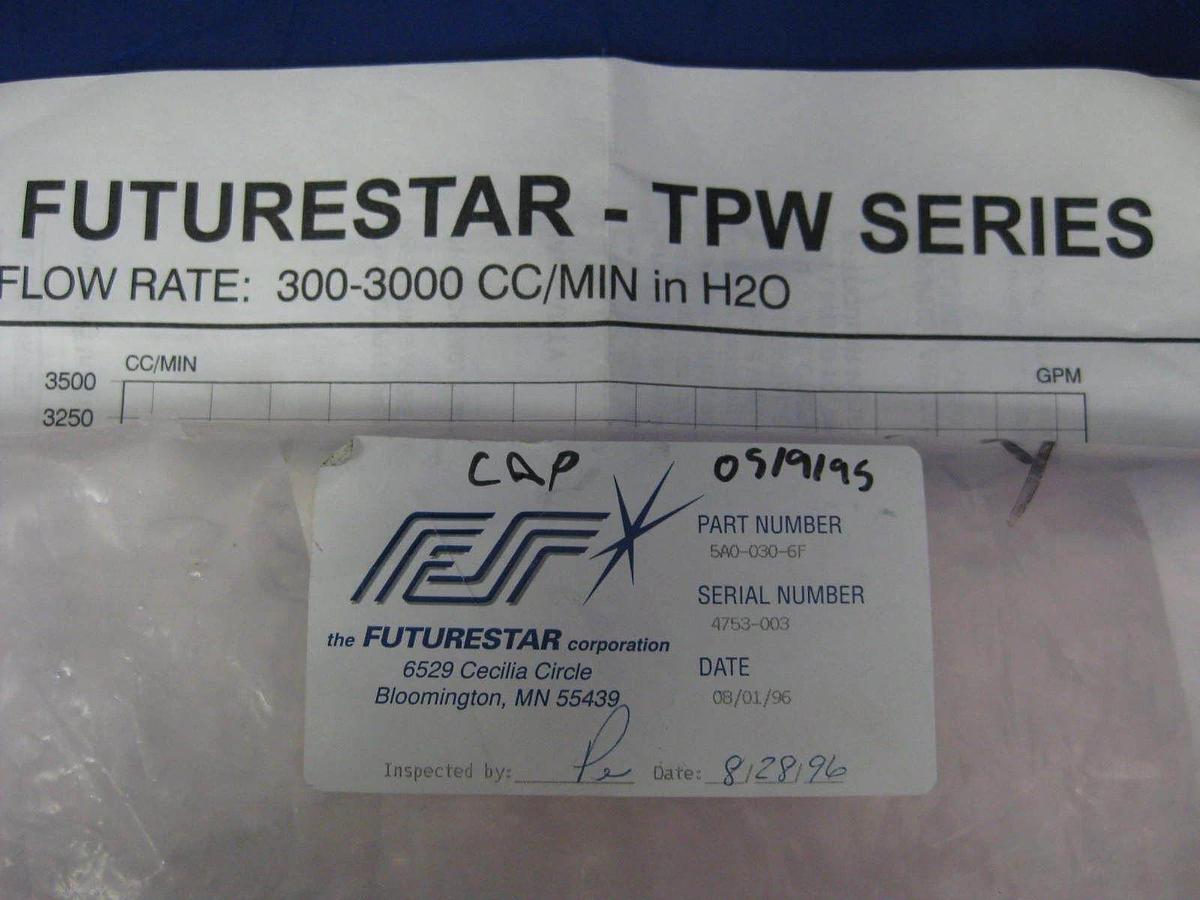 Futurestar Flowmeter 5A0-030-6F, 0.3-3.0 l/min w/ Banner SM312FPH Sensor