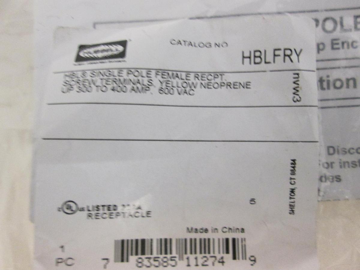 Hubbell, HBLFRY, Single Pole Female Receptacle, Yellow, New, Lot of 2