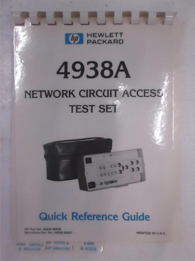 Used HP Model 4938A Network Circuit Access Test Set Quick Reference Guide, Used