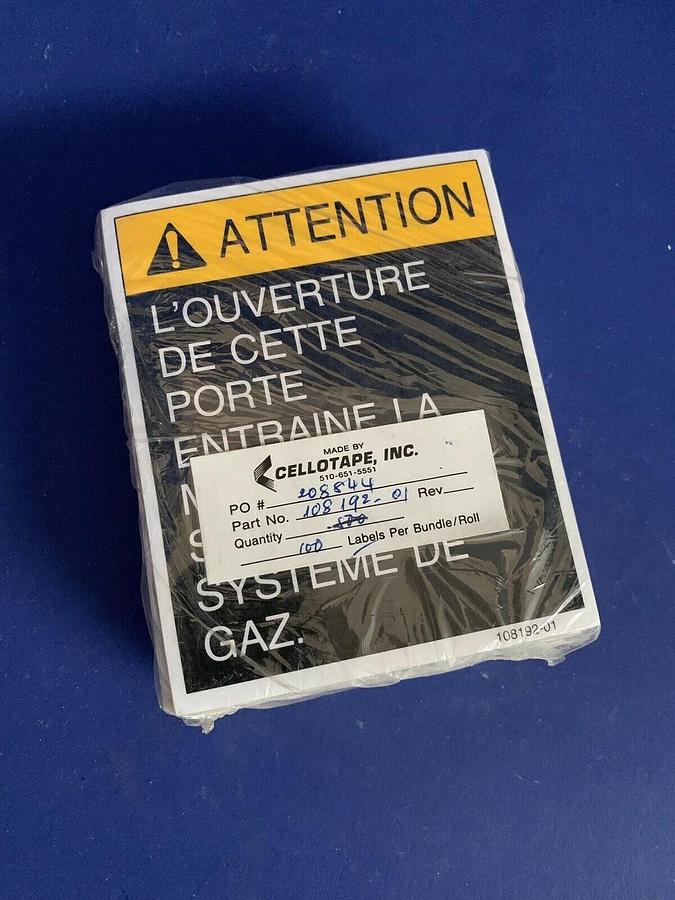 Multi-Language Attention Label, 3 1/2" x 4", Black and Yellow, Lot of 100