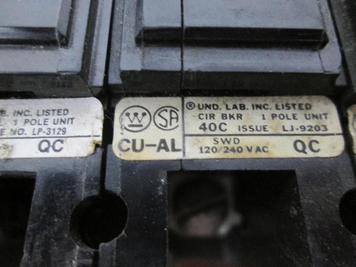 Used Westinghouse, CU-AL, Single Pole Circuit Breaker, 15A, Used, Lot of 3