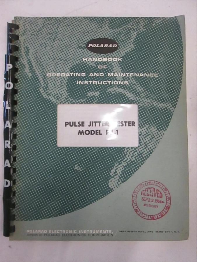 Used Polarad Pulse Jitter Tester PJ-1 Operating and Maintenance Manual, Used
