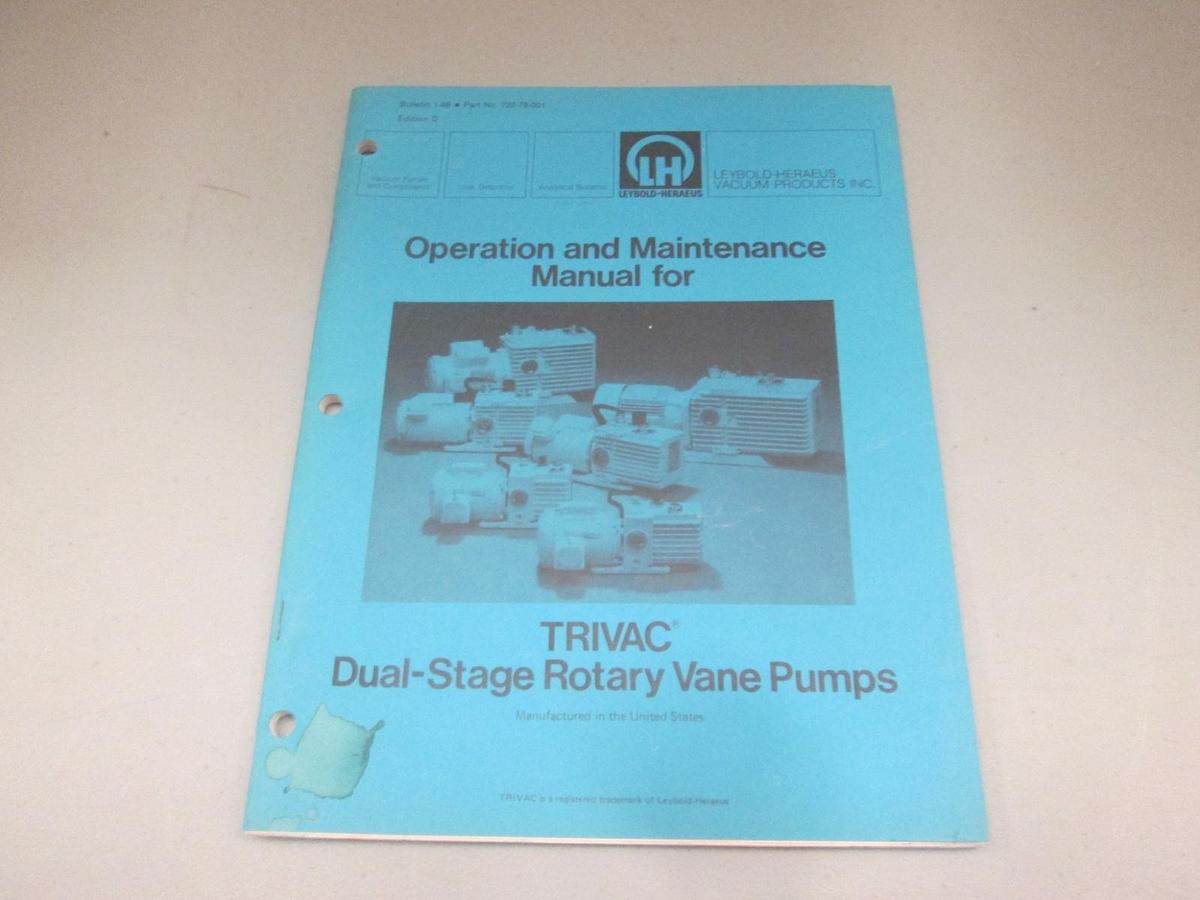 Used Leybold-Heraeus, Operation and Maintence Manual for TRIVAC Rotary Pumps, Used
