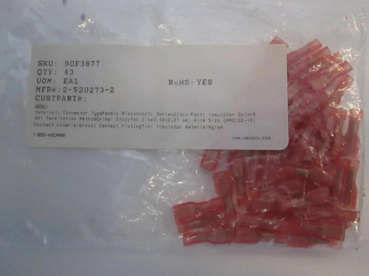 Newark Terminal Connector, Female Disconnect, 90F3877, New, Lot of 43