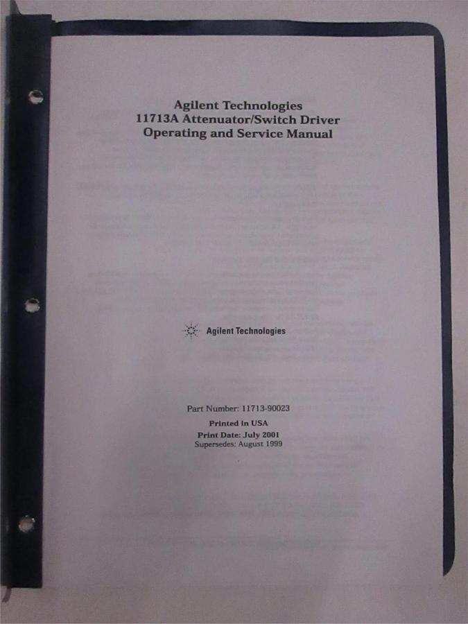 Used Agilent Tech Model 11713A Attenuator/Switch Operating and Service Manual, Used