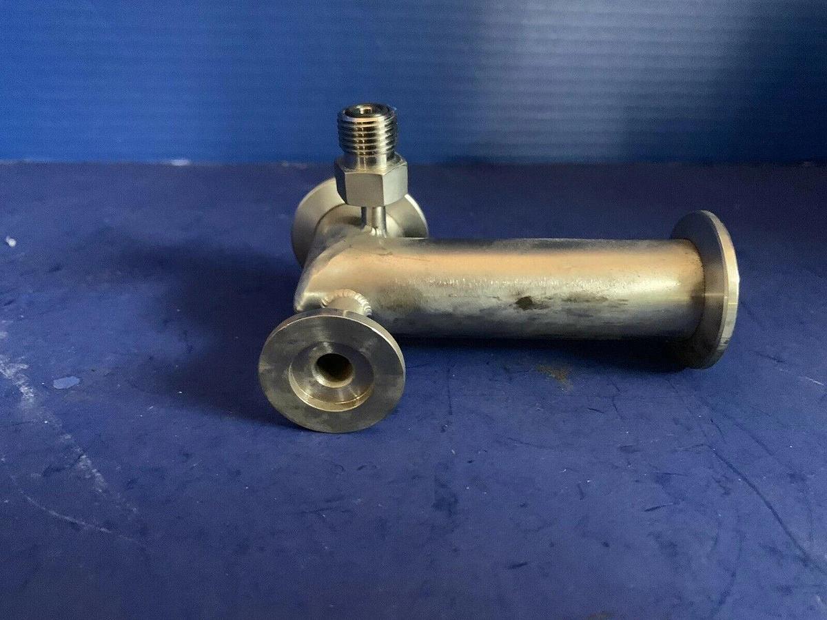 Used Vacuum Tube Miltered Elbow w/ 2 Ports, 4" SS Pipe, NW25 Flanges, Used