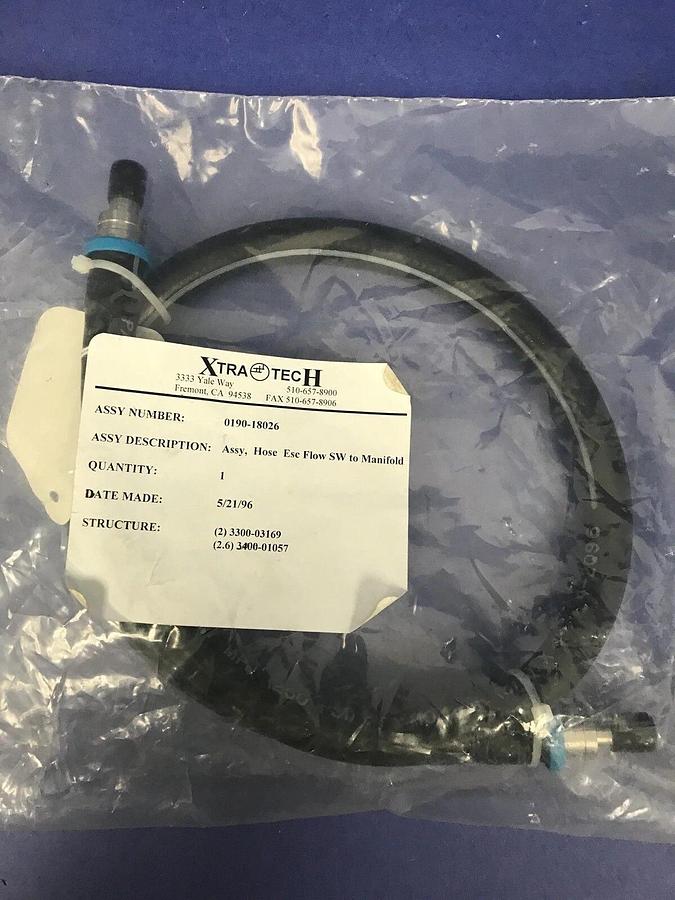 Rubber Hose Assy: Esc Flow SW to Manifold, 0190-18026, Swagelok Fittings, New