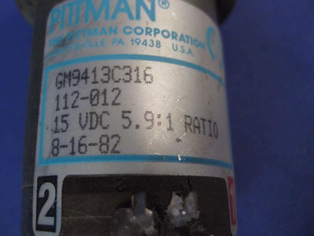 Used Pittman GM9413C316 Gear Motor, 5.9:1 Ratio, 15VDC, Used