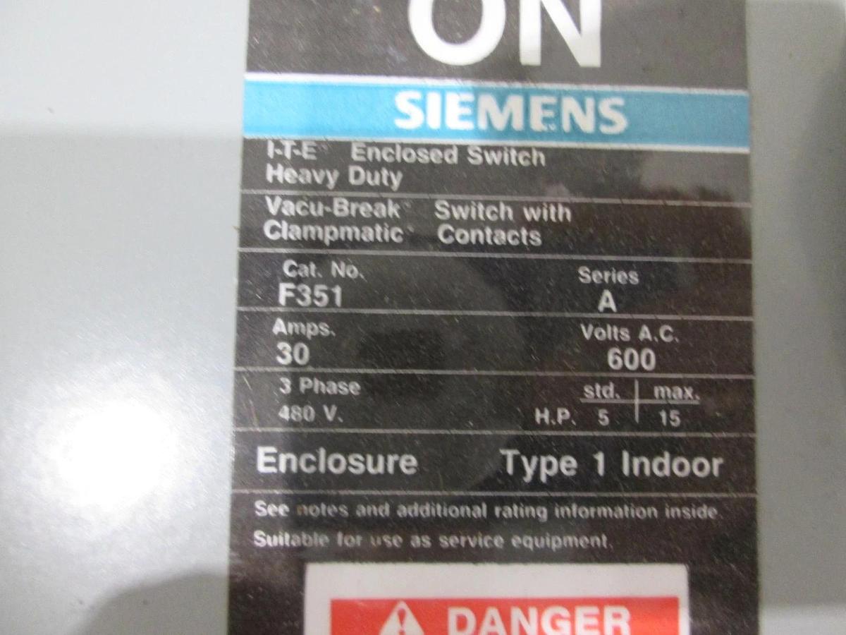 Used Siemens, I-T-E, F351, Enclosed Switch, Heavy Duty, 30A, 600V, Used