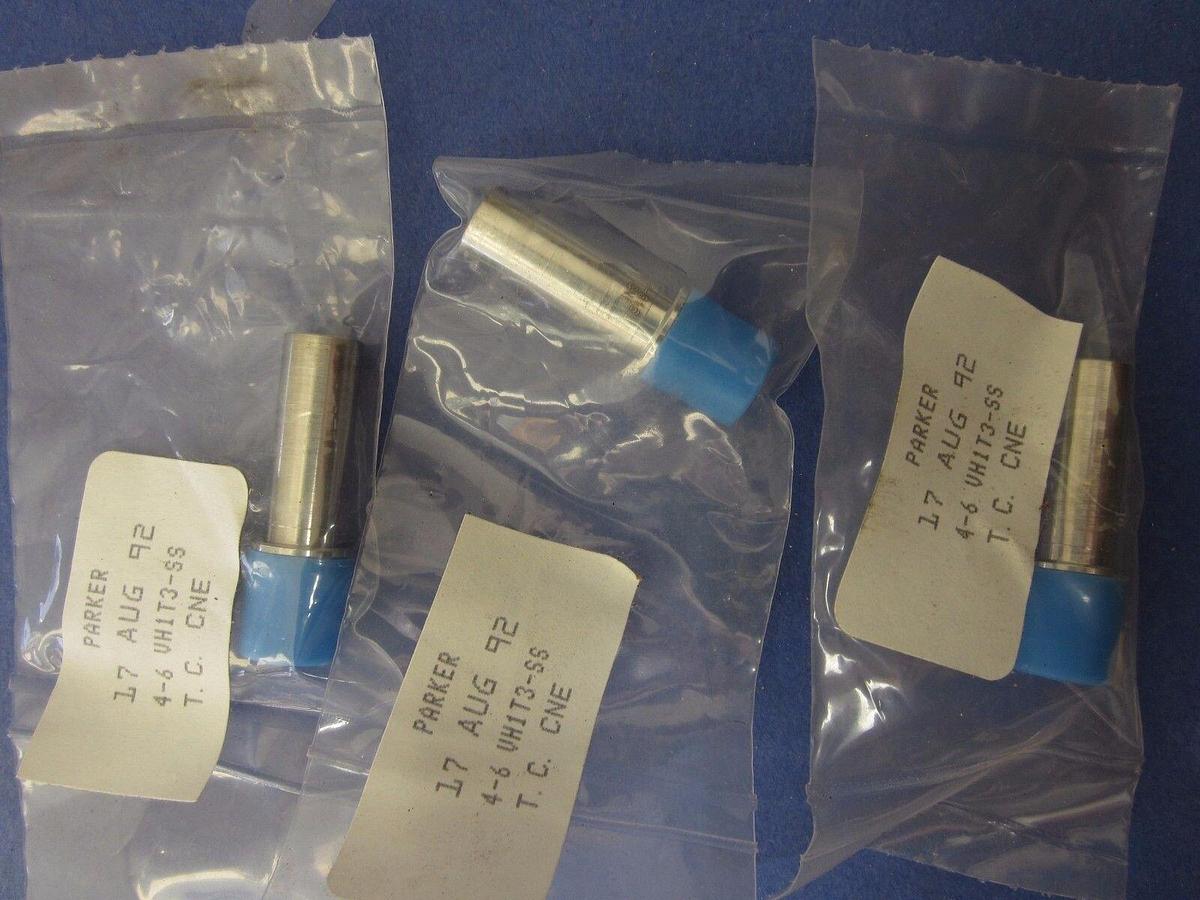 Used PARKER  VacuSeal Gland Fitting 4-6 V1T3-SS, 6mm, Short Tube Butt Weld - LOT of 3