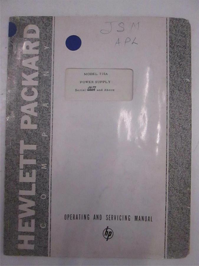 Used HP Model 710A Power Supply Instruction and Operating Manual, Used