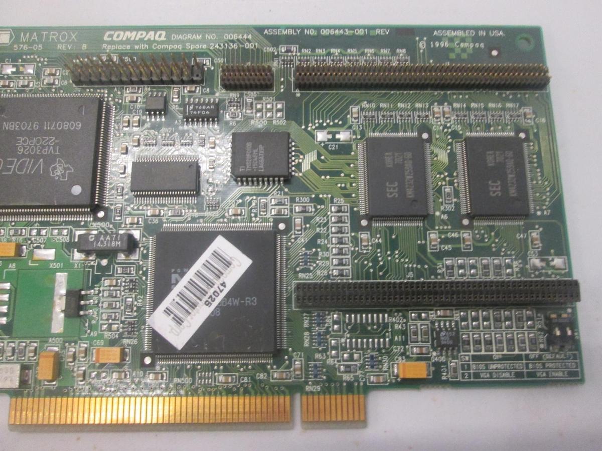 Used Compaq Matrox, 006443-001, PCI Video Card, Used