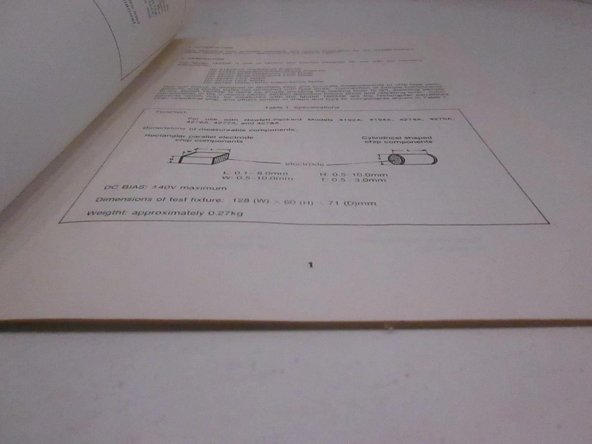 Used HP Model 16034E Test Fixture Operation Note, Used