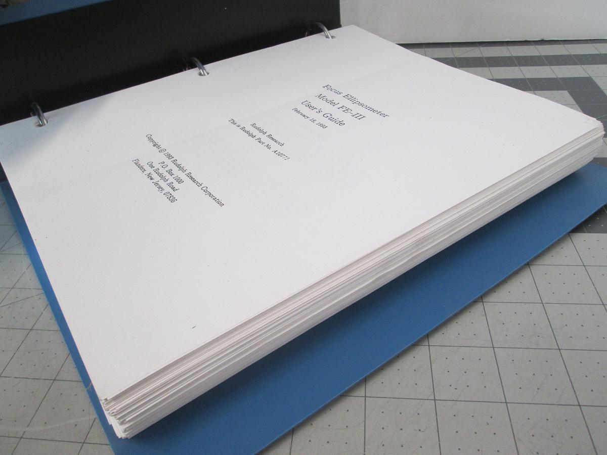 Used Rudolph Research, A10772, Focus Ellipsometer Model FE-III User's Guide, Used