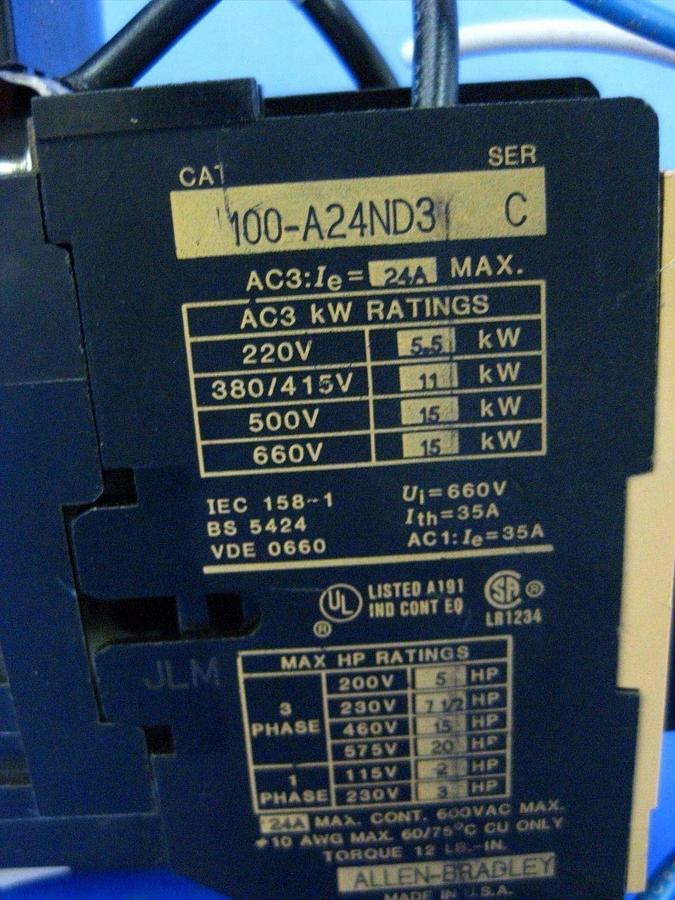 Used Allen-Bradley Timing Relay 196-FT B w/ Contactor 100-A24ND3, Used