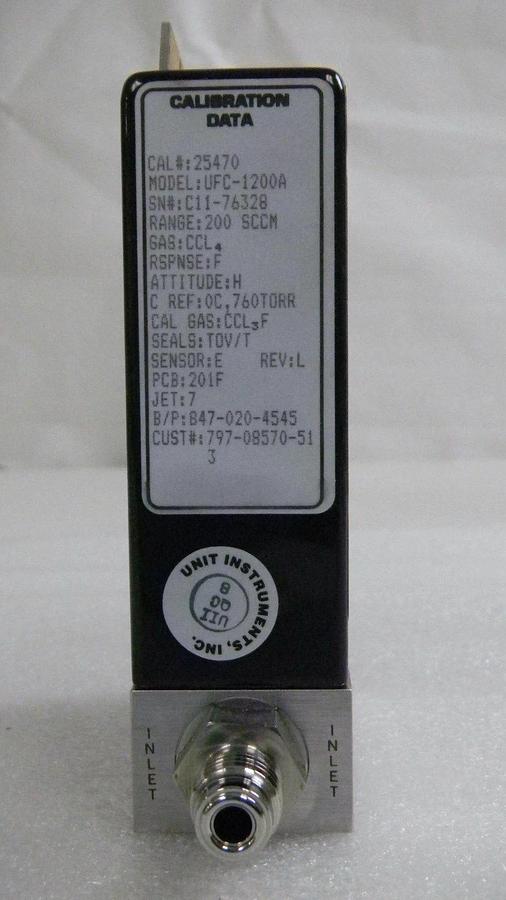 Used Unit UFC-1200A, Mass Flow Controller, Gas- CCL4, Range- 200 SCCM, 1/4" M I/O