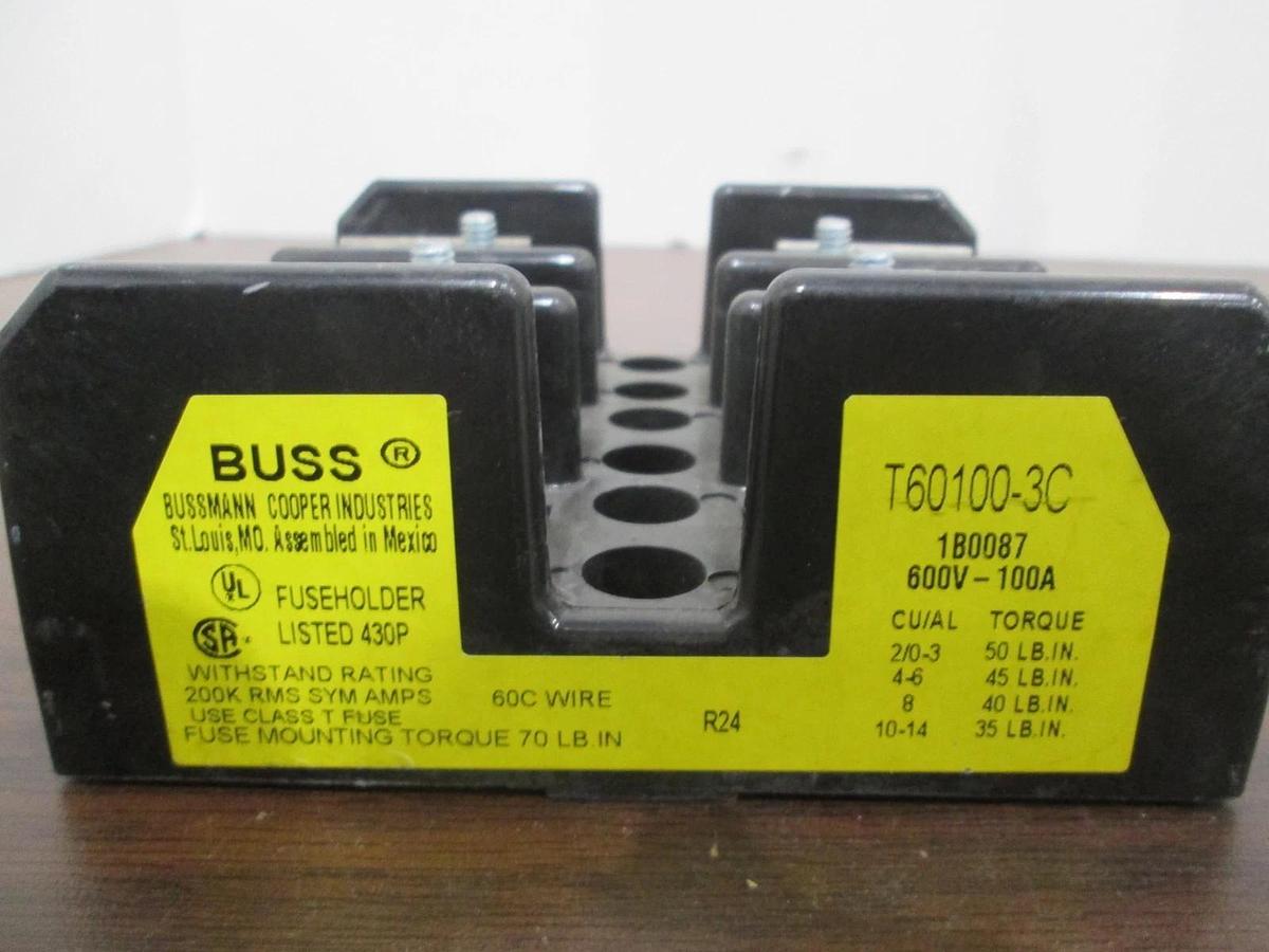 Used Buss, T60100-3C, Fuseholder, Class T, 600V-100A, Used