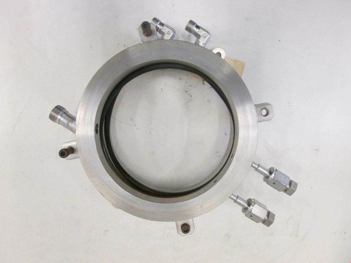 Used End Cap, 150/156 Front LPCVD Furnace Flange, water cooled, 1/4 vco gas in Used