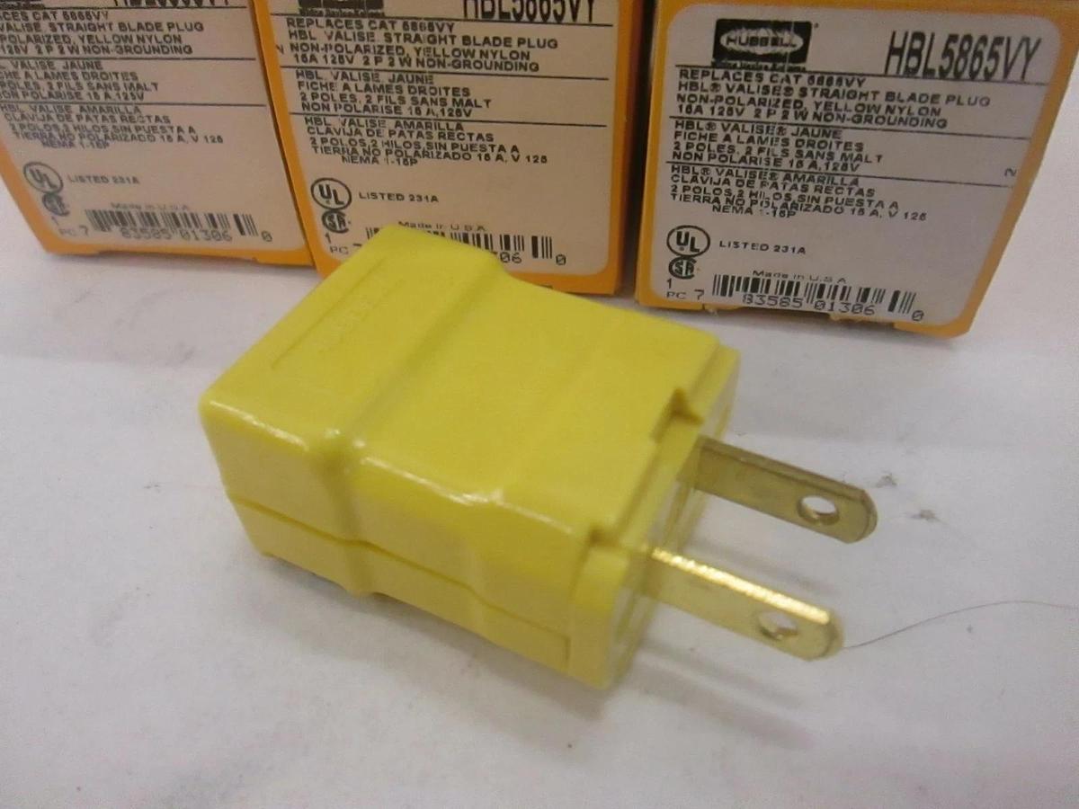 Hubbell, Straight Blade Plug, HBL5865VY, New, Lot of 7