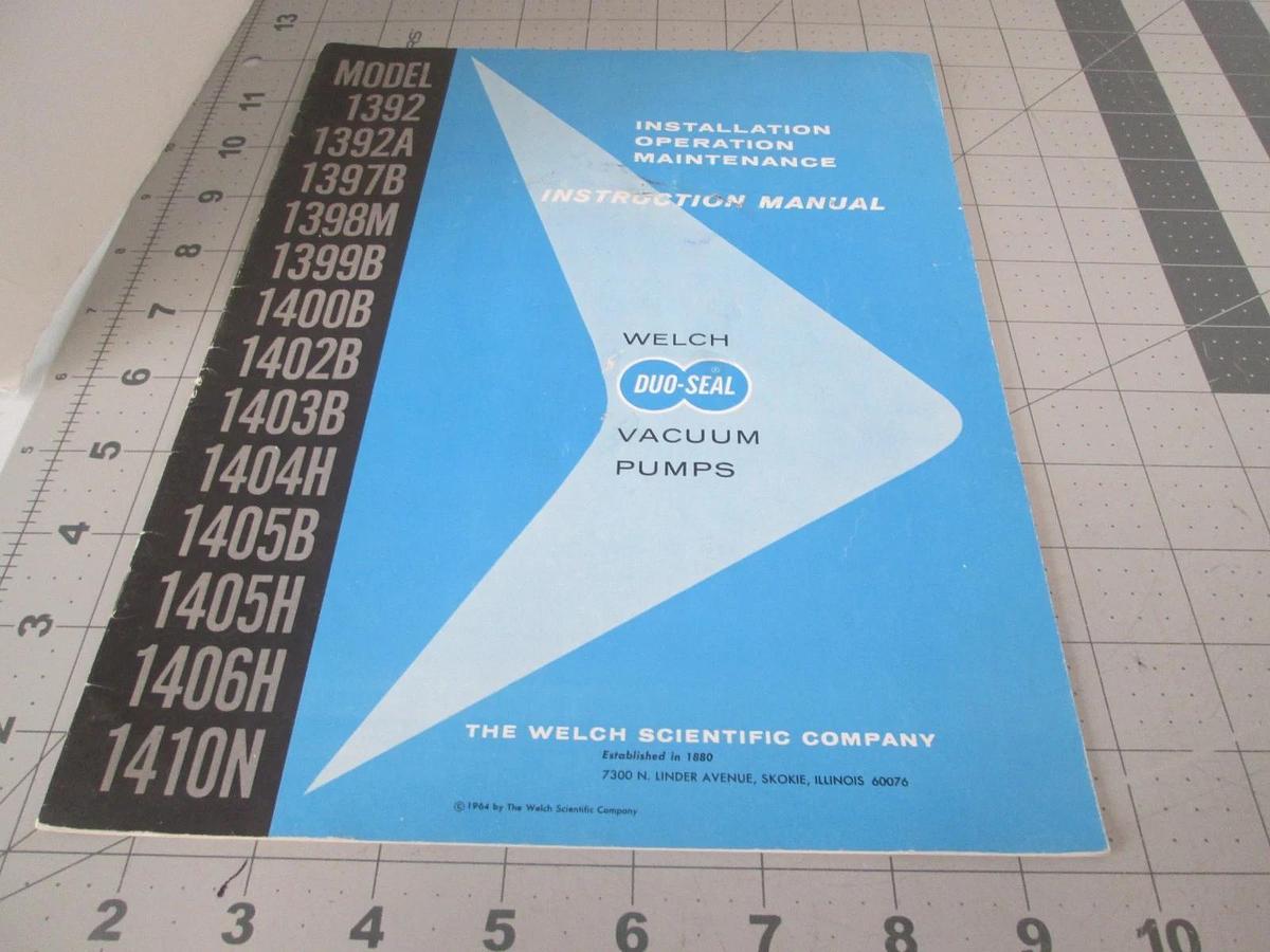 Used Welch, Duo-Seal Vacuum Pump Instruction Manual, Model 1392, Used