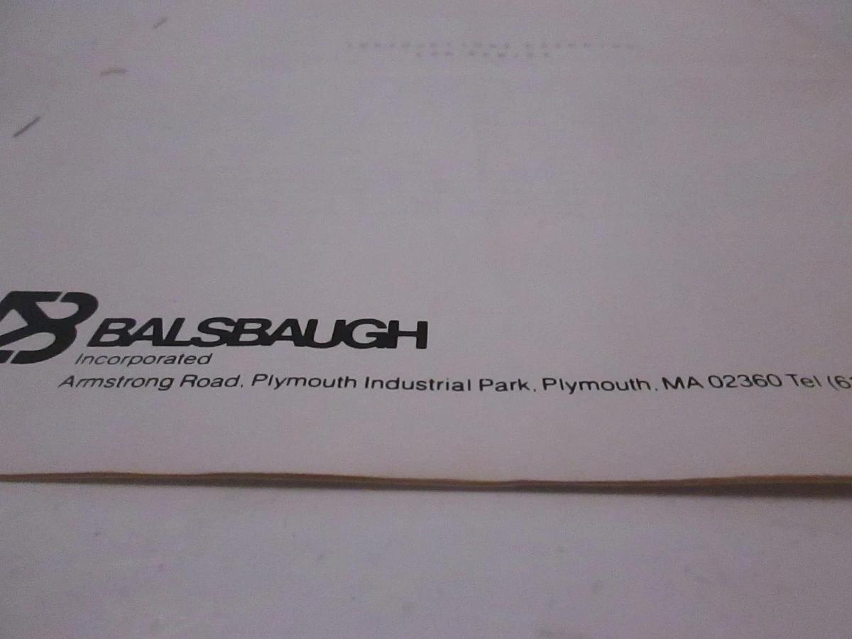 Used Balsbaugh Instructions Covering 500 Series, Used