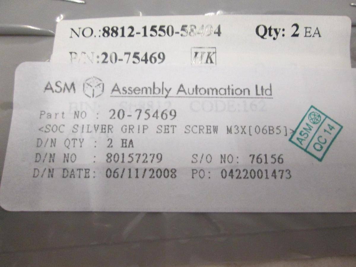 ASM, SOC Silver Grip Set Screw M3X, 20-75469, New, Lot of 2