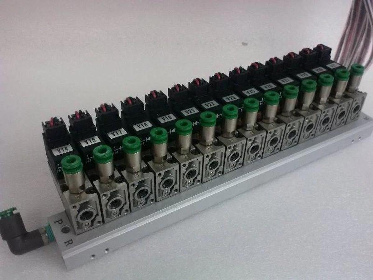 Used SMC VZ110 Solenoid Valve Assembly (14 Solenoid, Manifold)