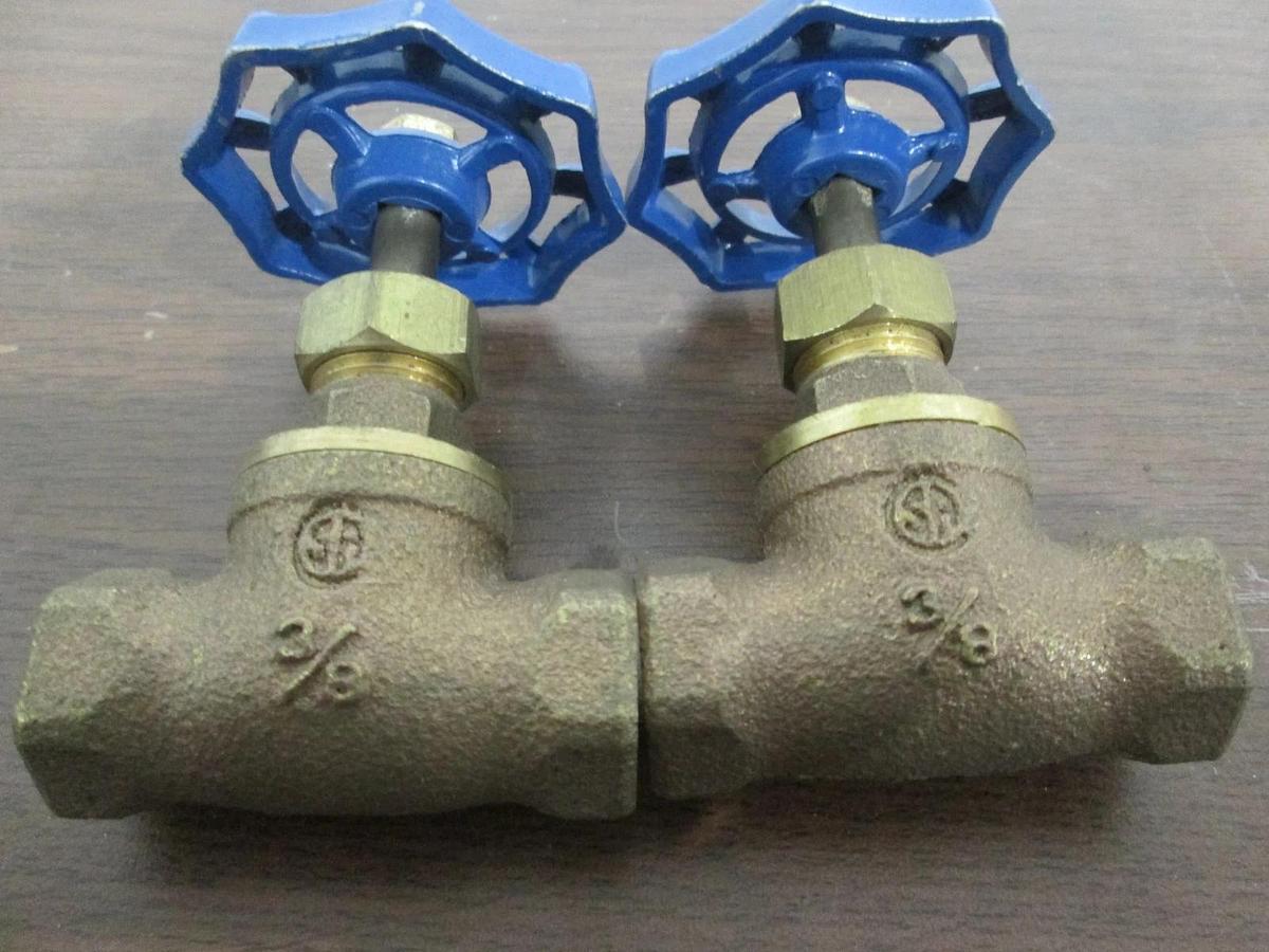 Used Nibco, 3/8" Threaded Brass Valve, Manual Blue Handle, Used, Lot of 2