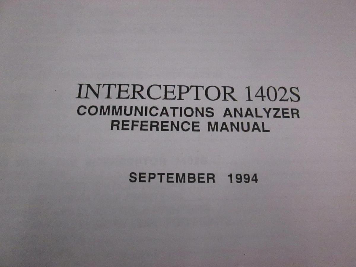 Used Interceptor 1402S Communications Analyzer Reference Manual, Used