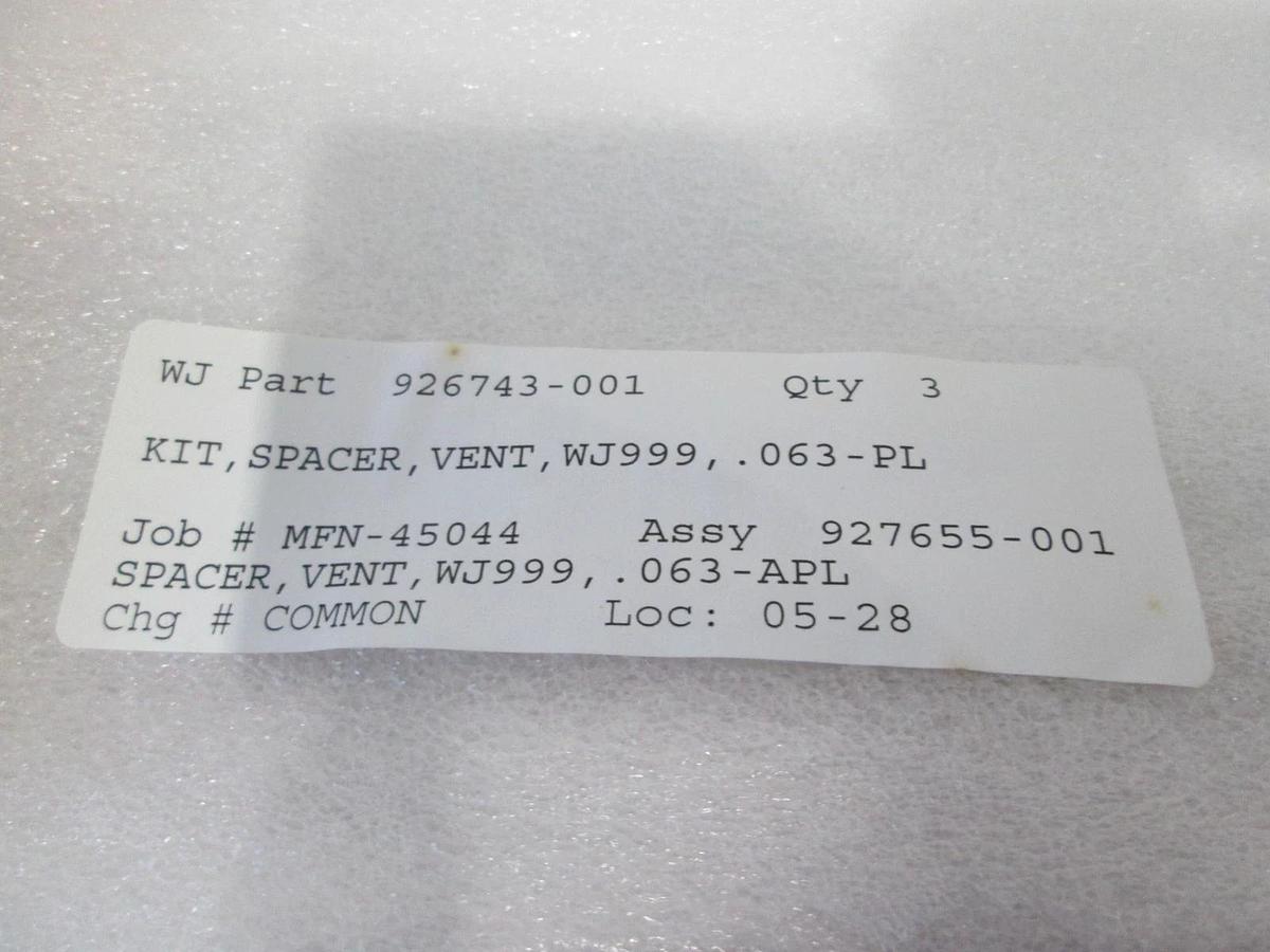 Watkins Johnson, 927655-00, WJ999 APCVD Vent Spacer Kit, New